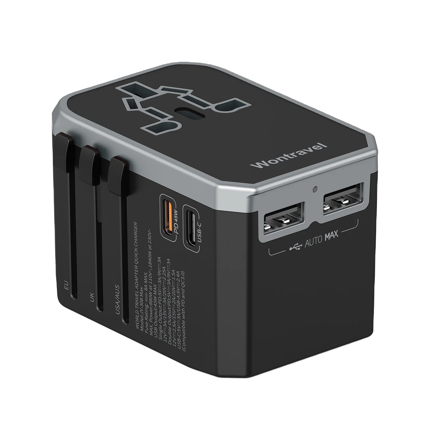 Wontravel Business Gift Item Electronic Product 45W Output Multi Port Quick Charger Wall Switch Socket