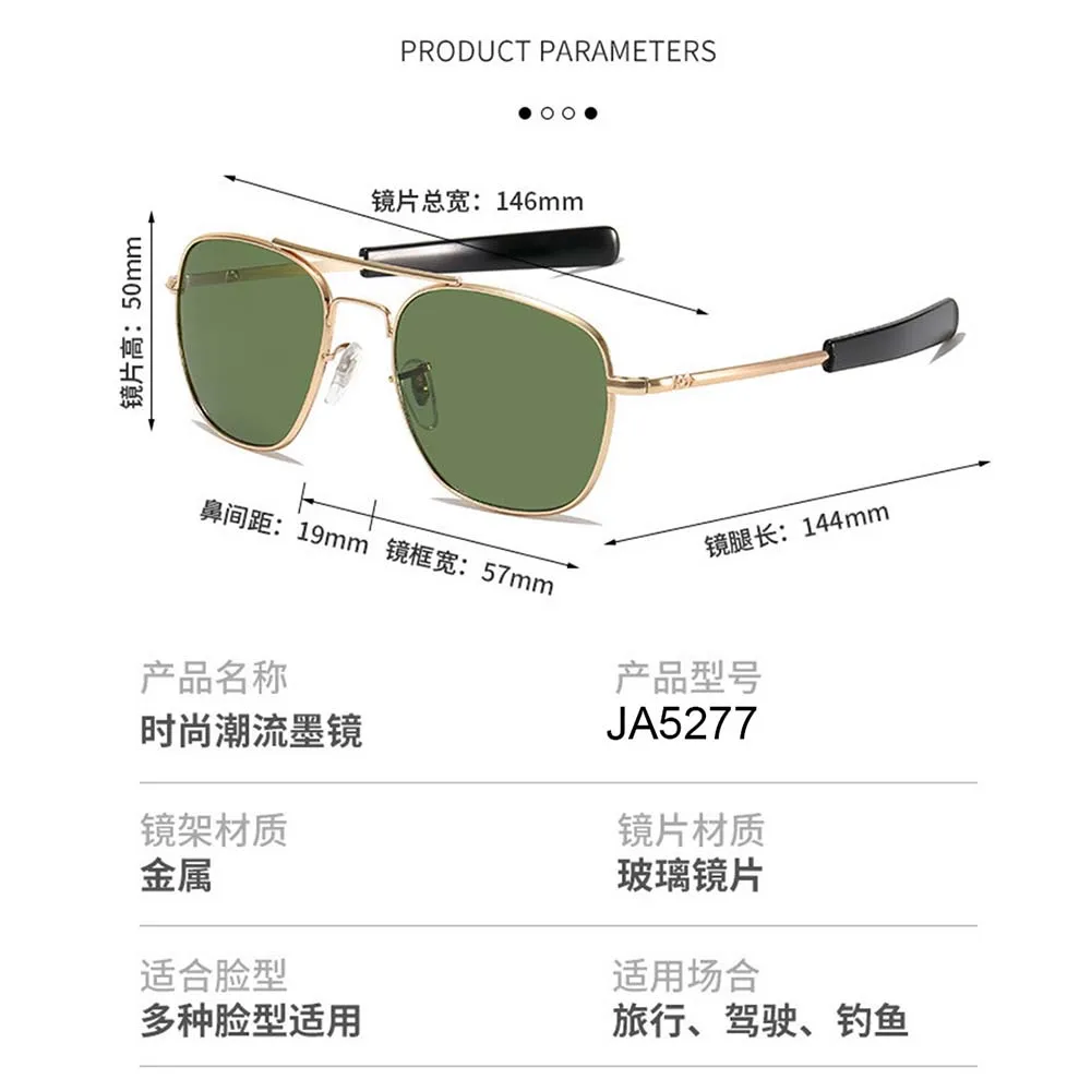 Retro Trendy Pilot Metal Glasses Sunglasses Men American Optical Glass Lens Sunglasses