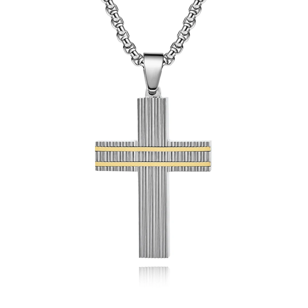 Wholesale Black And Gold Adjustable Box Chains Engraved Brushed Cross Stainless Steel Necklaces Jewelry For Men
