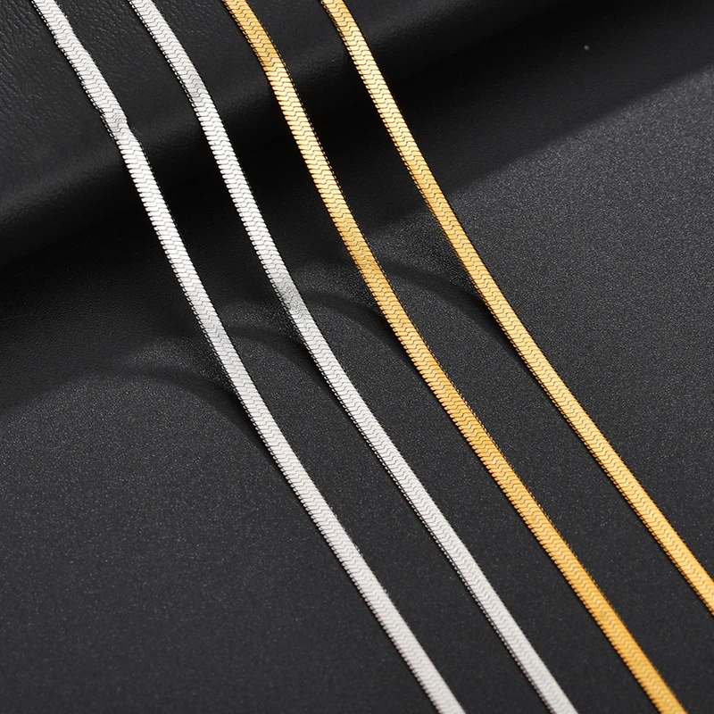 Simple Design 304 Stainless Steel Jewelry Hip Hop Snake Chain Necklace Gold Silver Color Flat Snake Necklace For Men