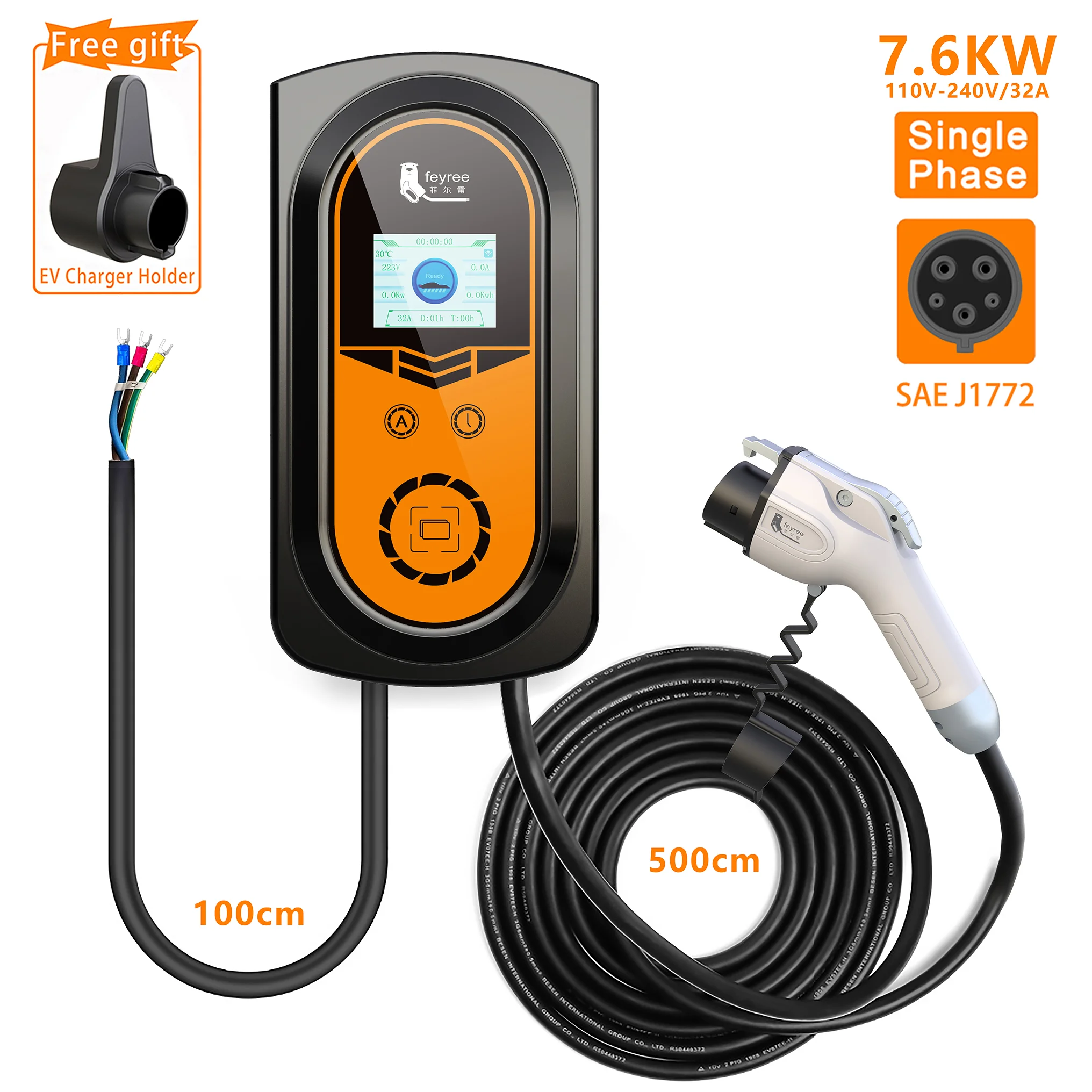 Feyree electric car wallbox 7.6kw  8A 10A 13A 16A 32A RFID Card ev charging station for Tesla