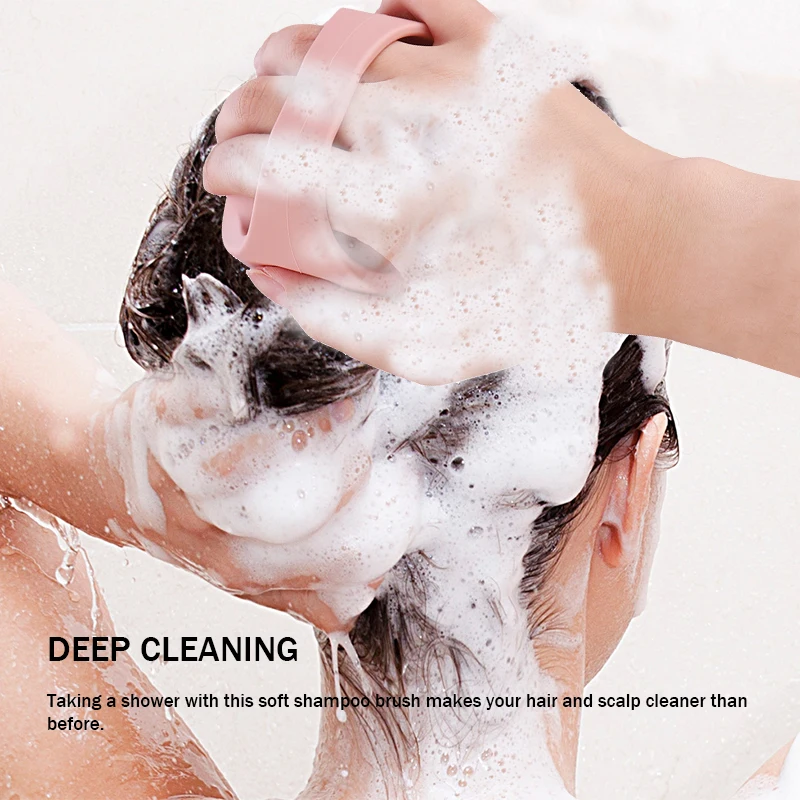 Upgraded Hair Scalp Massager Brush Pink Soft Silicone Wet Hair Washing Shampoo Brush Head Scalp Scrubber Comb for Hair Growth