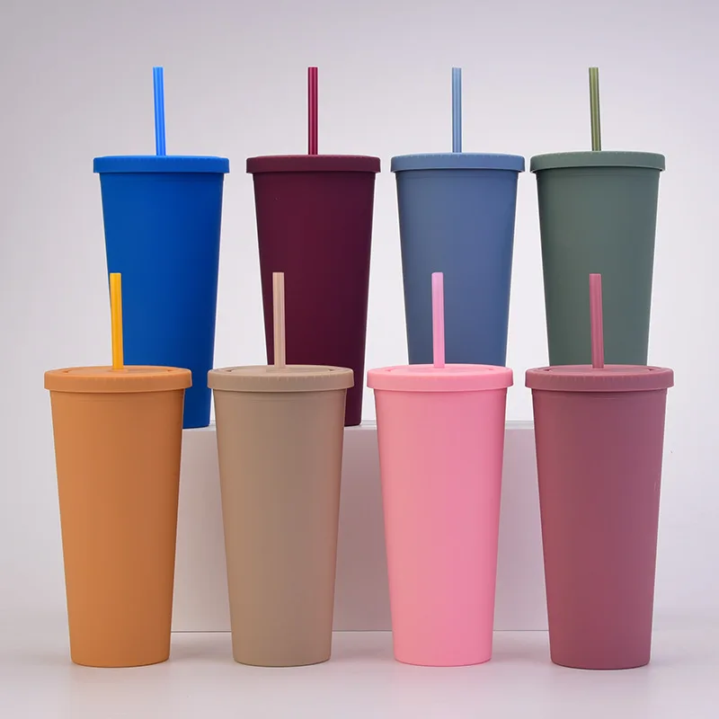 Tumbler with Straw and Lid Water Bottle Iced Coffee Travel Mug Reusable Plastic Cups Perfect for Parties Birthdays