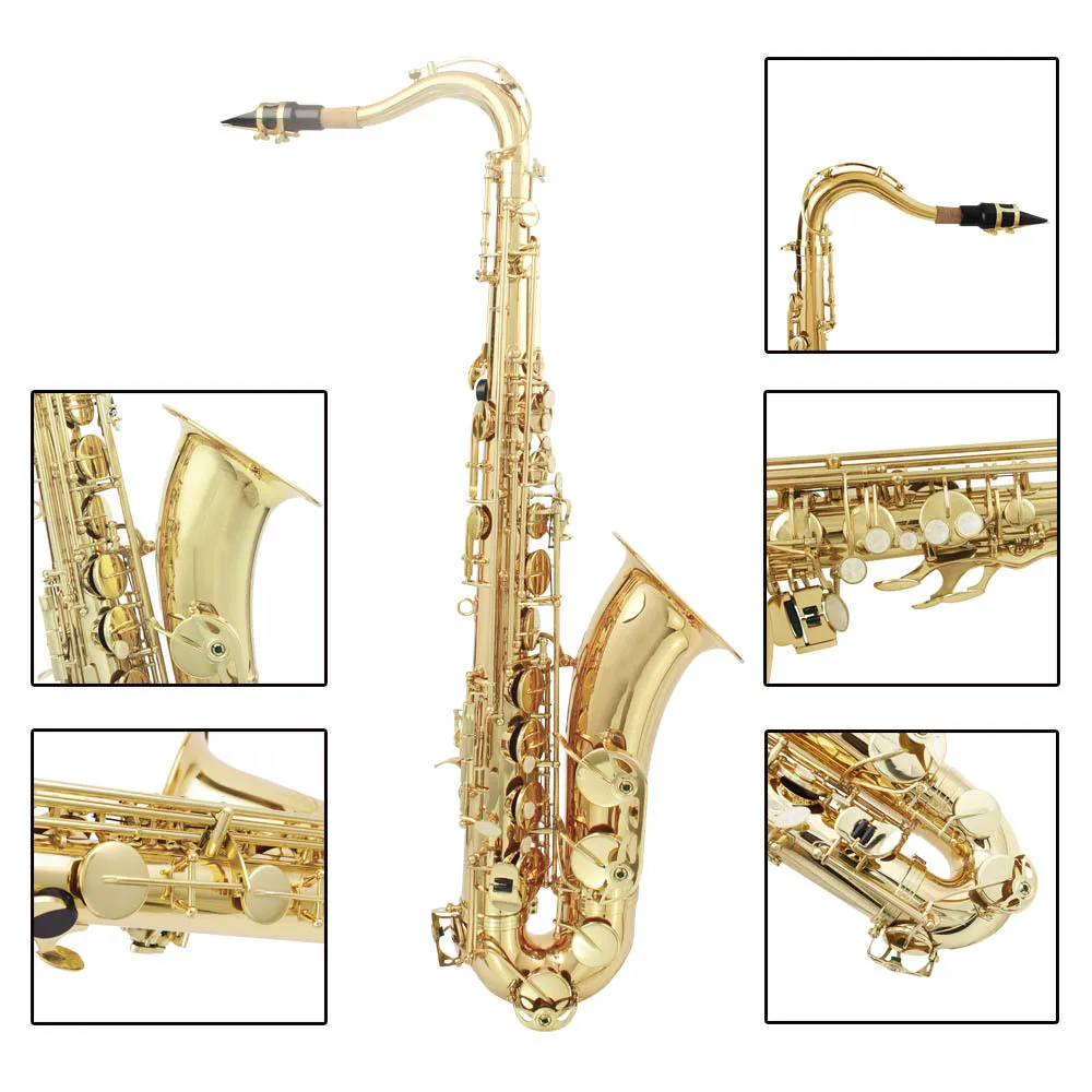 Luxurious Instrument  Gold  Bb Tenor Saxophone  Chinese Made Tubular Body Carved Saxophone