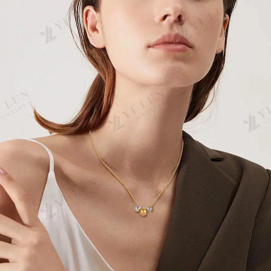 Modern Two-Tone Gold Plated Bead Necklace Polished and Brushed Finish 925 Sterling Silver Minimalist Necklace Jewelry for Women