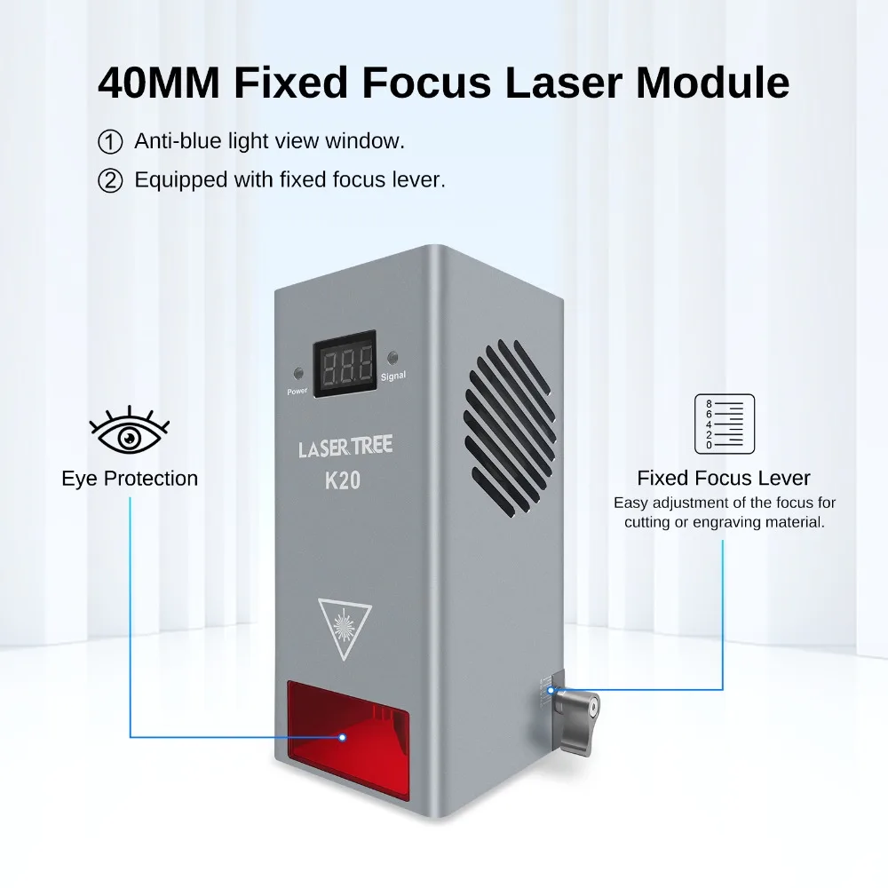 LASER TREE 450nm 20W High Power Diode Laser Engraving Module Blue Light Cutting Laser Head for CNC Engraver Cutting Machine 130W