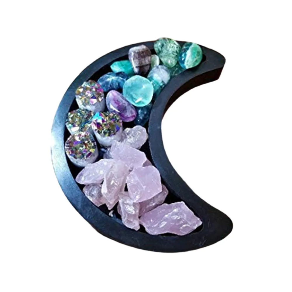 Creative crescent shaped wooden tray Crystal Tray Display Lovely decorative storage box for Moon Stones Essential Oils for home