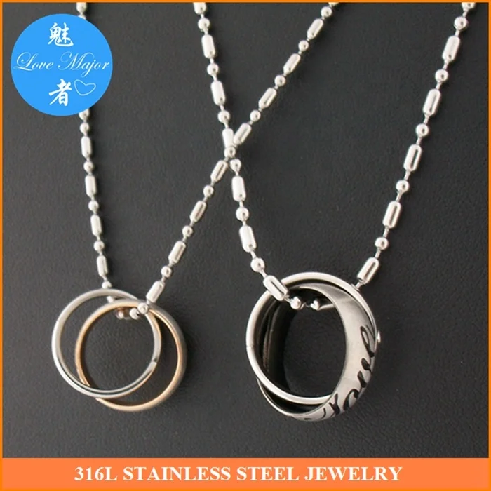 Couple Love Ring Pendant Necklace Boyfriend Girlfriend Gift Stainless Steel Set