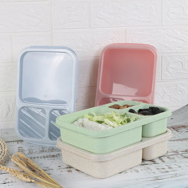 Wheat Straw Divider Lunch Box Student Office Dining Hall Plate Outdoor Portable Tableware Set Bento Box