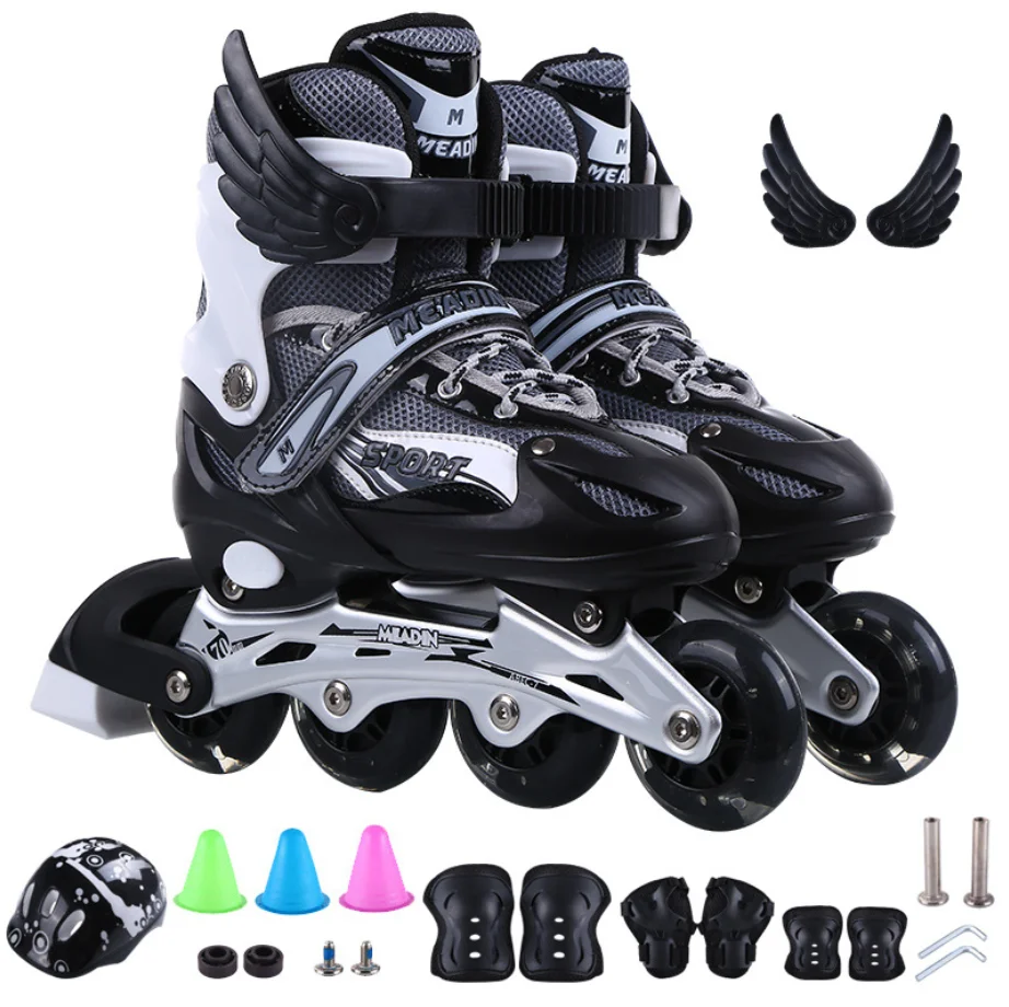 Wholesale Unisex Kids Glitter Flashing Patines 4 Wheels Inline Skate Roller Shoes