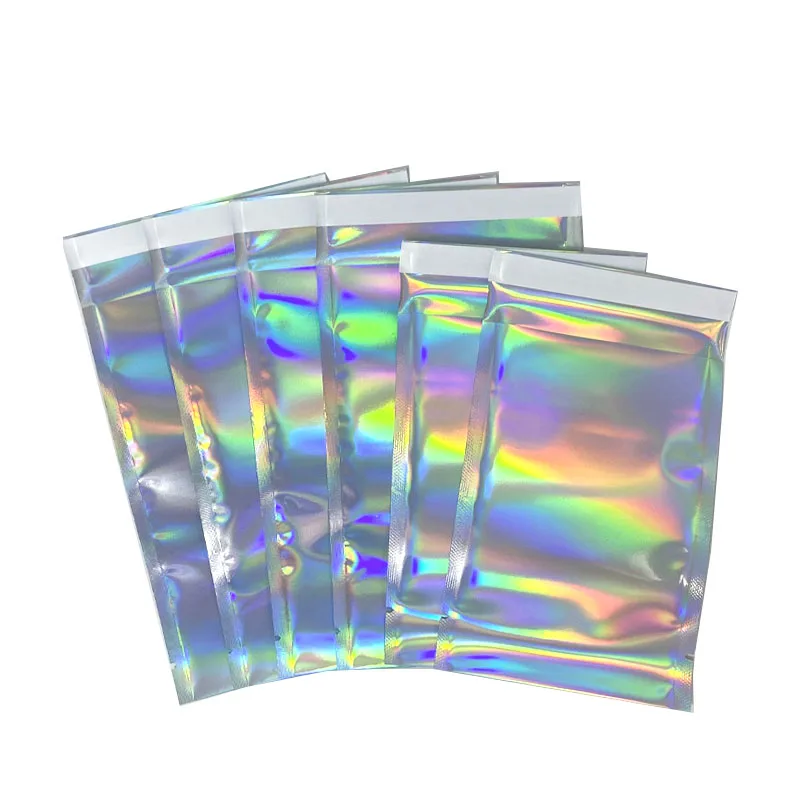 silver colorful holographic laser film packaging bag plastic envelope pouch Self -sealing bag