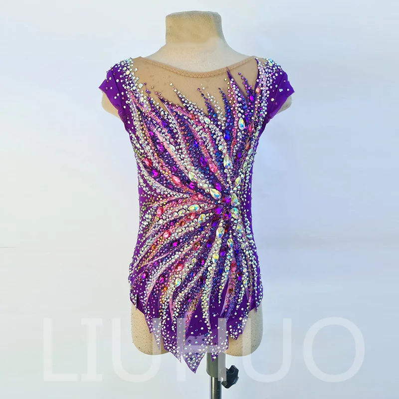 LIUHUO Rhythmic Gymnastics Costumes Girls Light Purple Sleeveless Competition Leotards