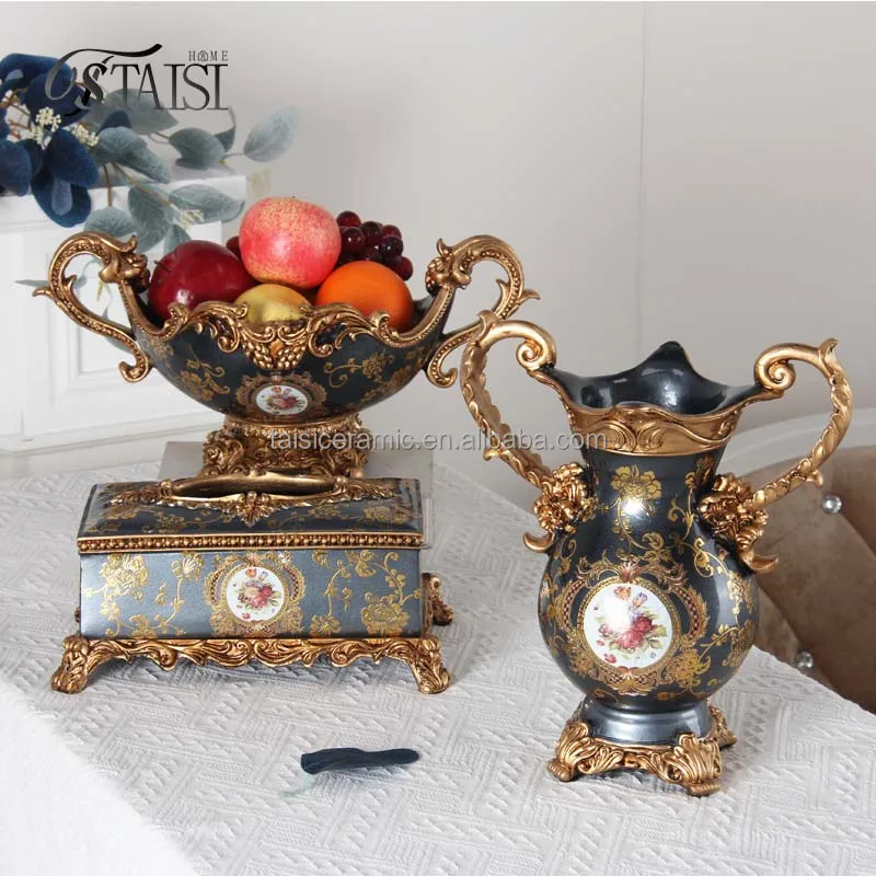 RS058 Antique resin 15 inch Snack Storage Tray Arab footed serving plate fruit basket for kitchen