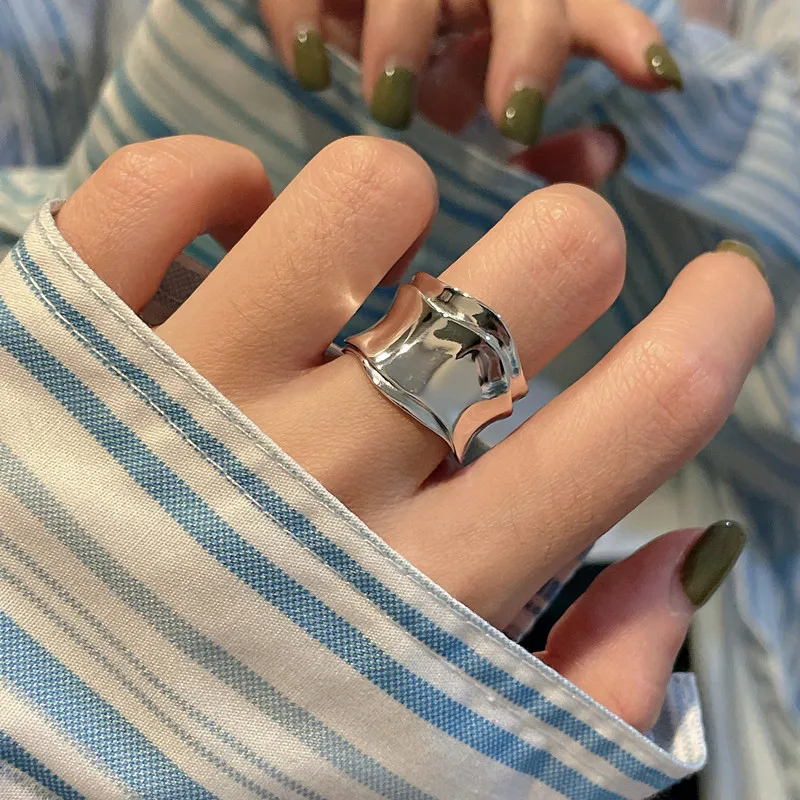 Irregular Heavy Folds Convex Surface Personality European and American S925 Sterling Silver Rings