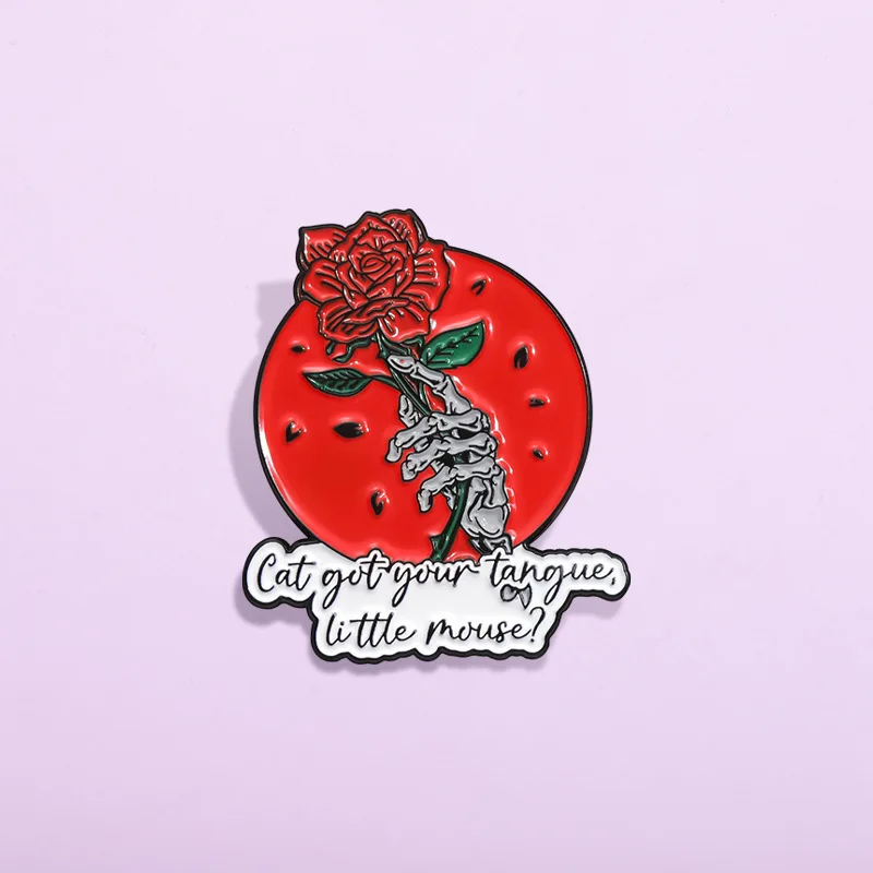 Rose Letter Enamel Pin Rose Flower Skeleton Cartoon Lapel Badge Brooches Halloween Punk Gothic Jewelry
