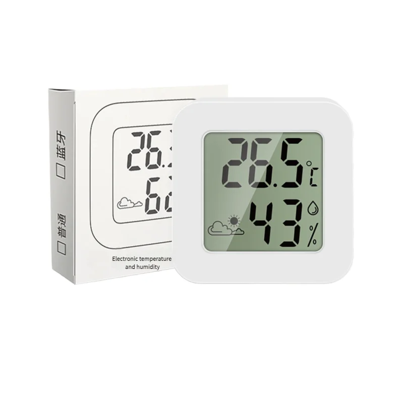 Compact Smiley LCD Digital Thermometer & Humidity Meter Model 0726 Double-Sided Tape Indoor Climate Monitor Home Office Plastic