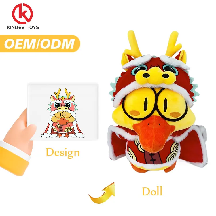 kinqee toys Cute Duck Plush Stuffed Animal Soft Toys with Dinosaur cloak Cute Chinese style plush For Kids Gift