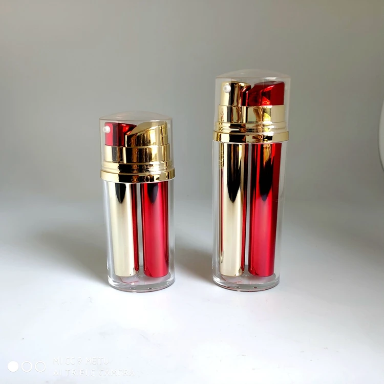 Custom 15ml 15 ml Acrylic PP Dual Chamber Pump Lotion Double Tube Dispensing Cosmetic Airless Bottle For Skincare Packaging