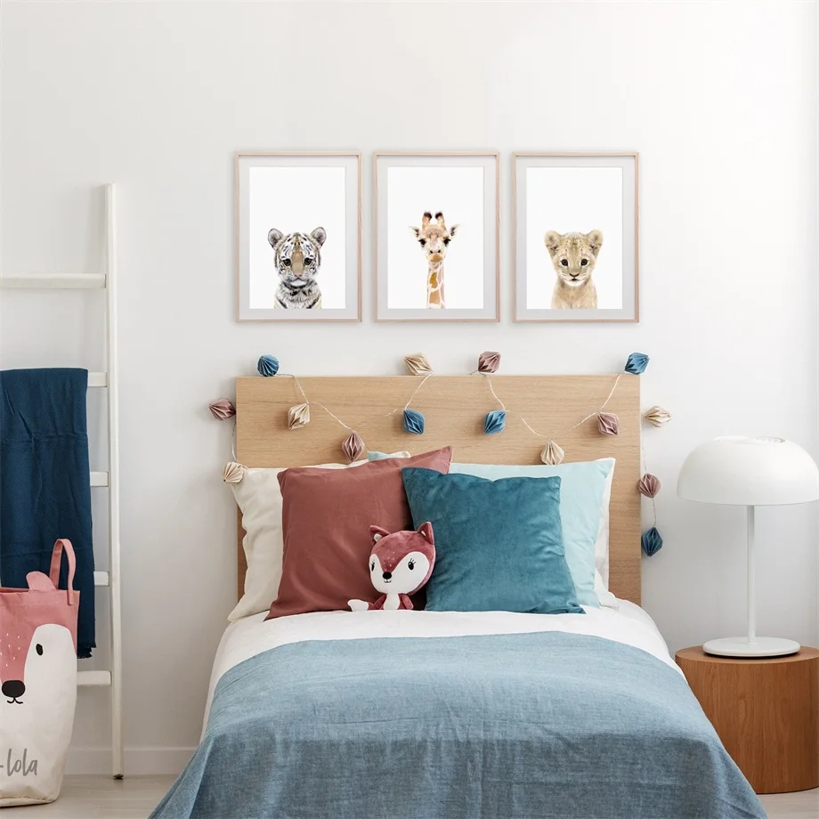 Жираф слон лев тигр Детская Wall Art Холст Картина Nordic плакаты и принты настенные картины для детской комнаты настенный
