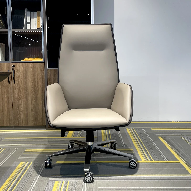Modern Home & Office Leather Chair Comfortable High Backrest Computer & Meeting Room Chair Cowhide Boss Lifting Seat