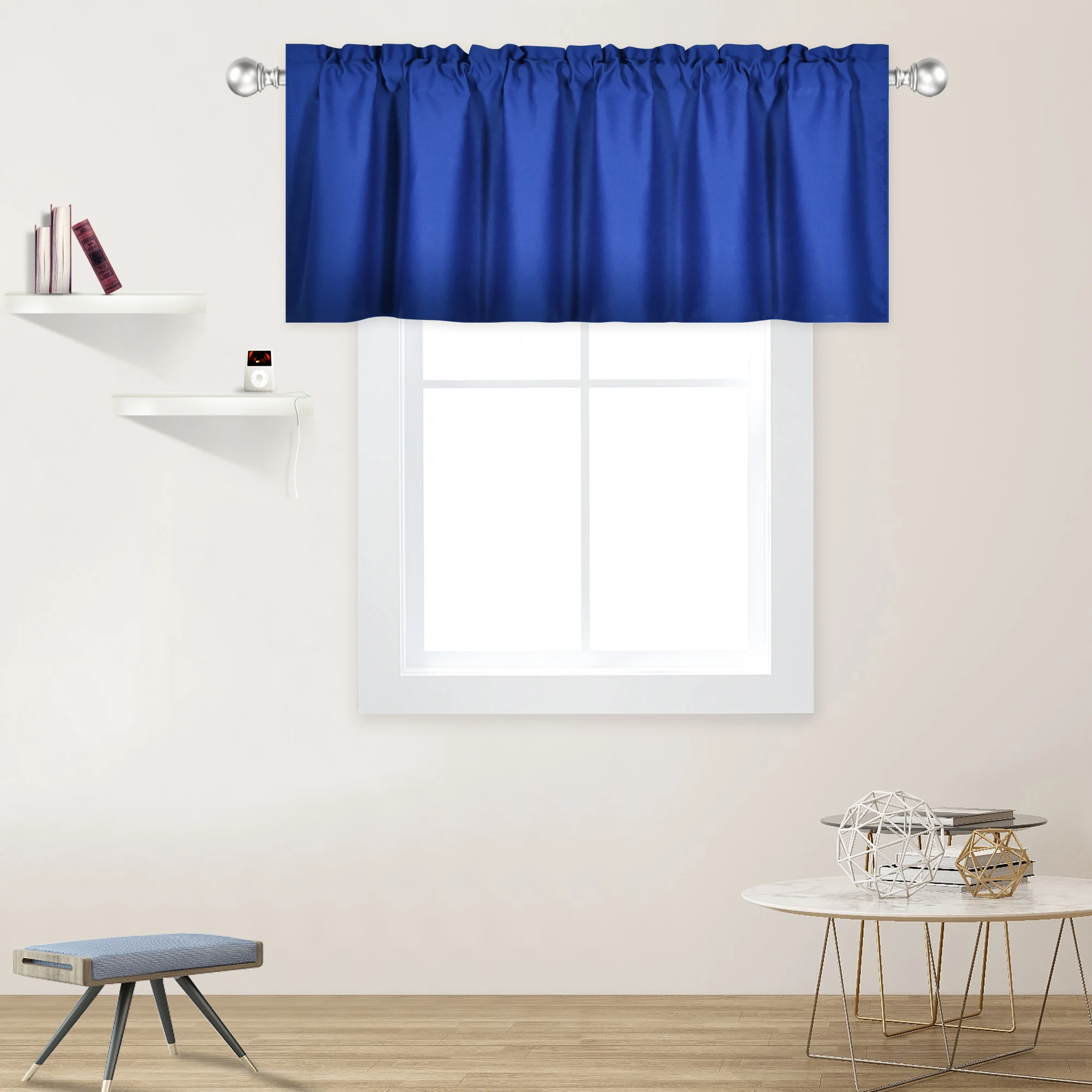 60x18 Inch Royal Blue Blackout Valance Polyester Rod Pocket Style 1PC/Package