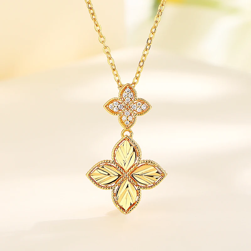 Classic Clover Fashion Jewelry Necklace Bracelet Ring Earrings Sets Gold Plated Women Girl Set