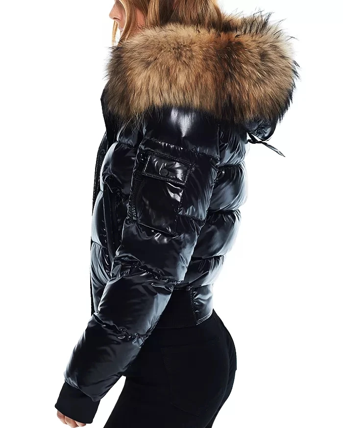 Fashion Durable Waterproof Leather Puffer Coat Womens Long Puffer Coat With Fur