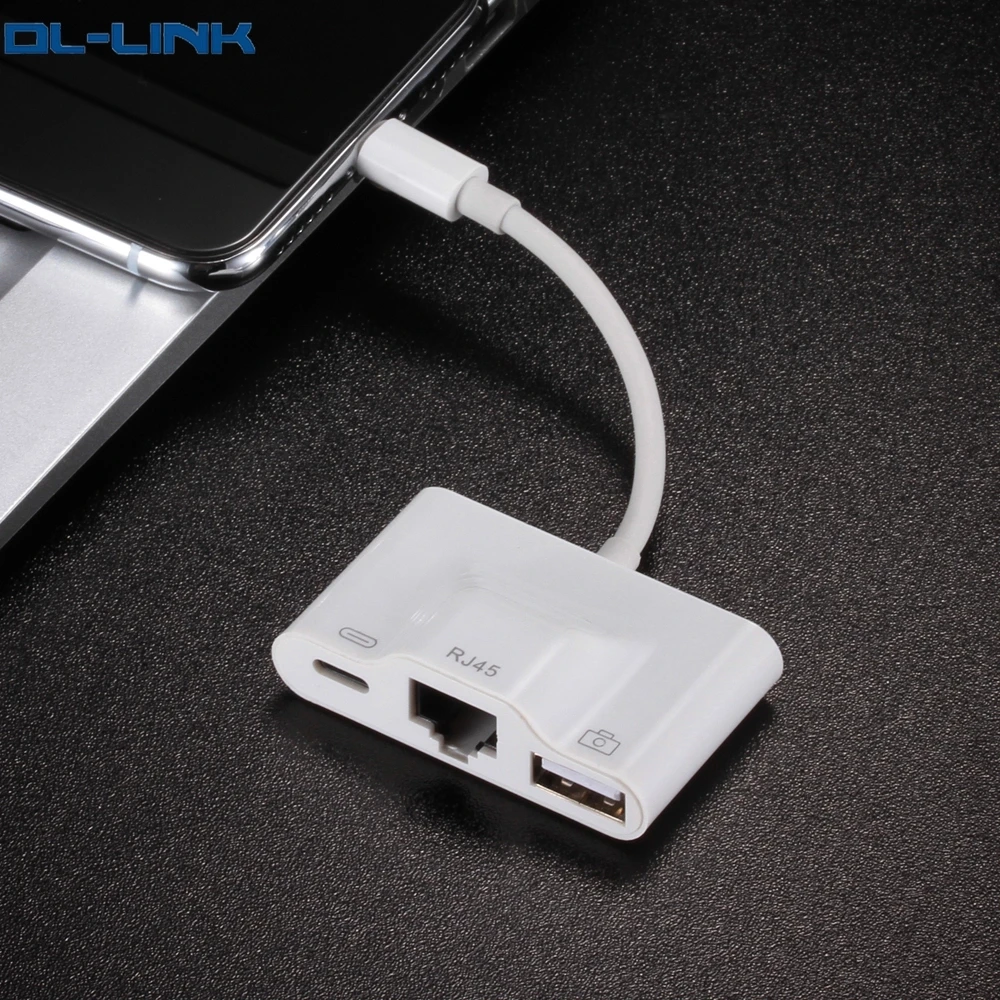 3 in 1 LRU301 USB OTG Adapter 8pin Connecter Ethernet RJ45 Camera reader Converter for ios iphone ipad laptop