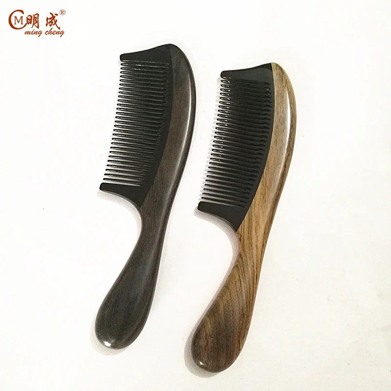 Luxury antique round thick handle rose wood with ox horn teeth wood comb,natural custom wide comb recycled
