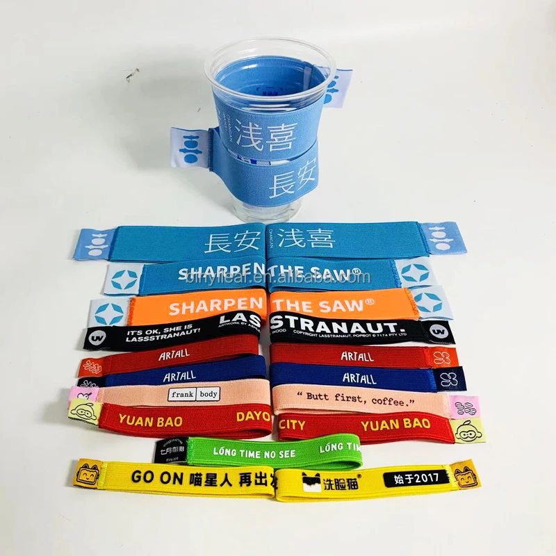 1 5 см оптовая продажа на заказ шелкография с логотипом одноразовая пластиковая бумага для чая кофе чашка рукава эластичный браслет