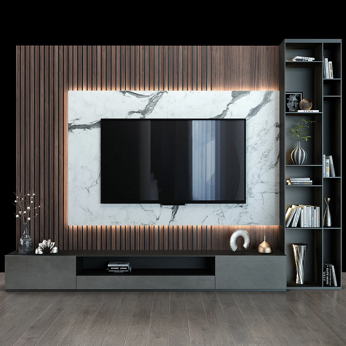 KEJIA Latest Design Smart Living Room Home Furniture Modern Luxury Built-in Light Strip TV Stand TV Cabinets