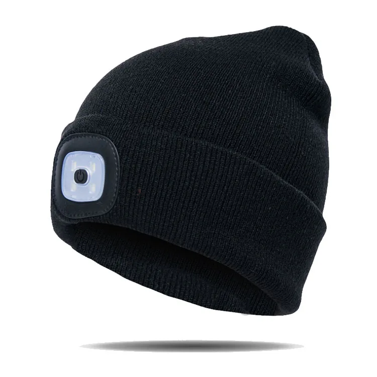 100% Acrylic Knitting beanie hat with led light inside black color LED Beanies