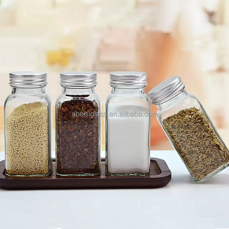 Wholesale 100ml Salt Spice Bottle Pepper Container 4oz Square Spice Jar Glass