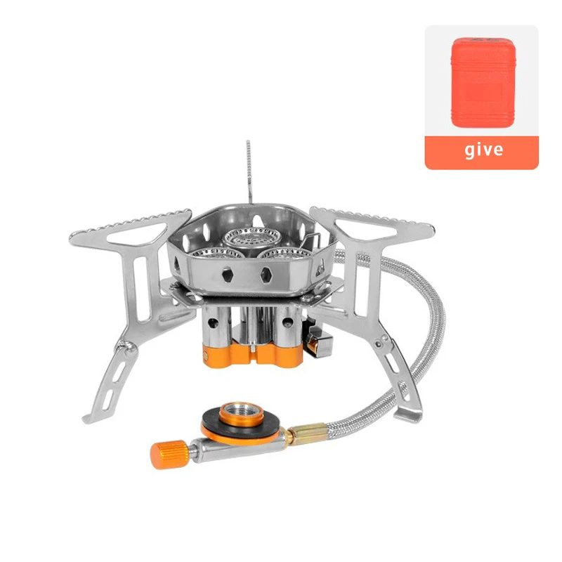 Portable Three-Head Stainless Steel Camping Gas Stove Windproof Mini Backpacking Burning Stove Travel Picnics Manual Iron Butane