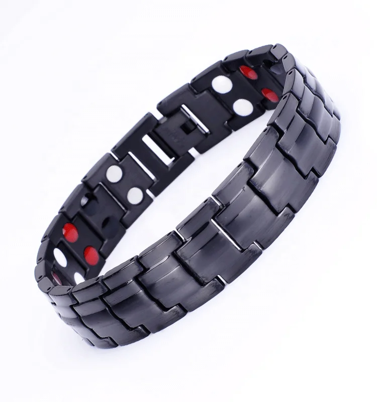 Stainless Steel Chain Boss Bracelet Black Tourmaline Custom Big Stone Power Mens Emf Magnetic Balance Bracelets Made In Japan