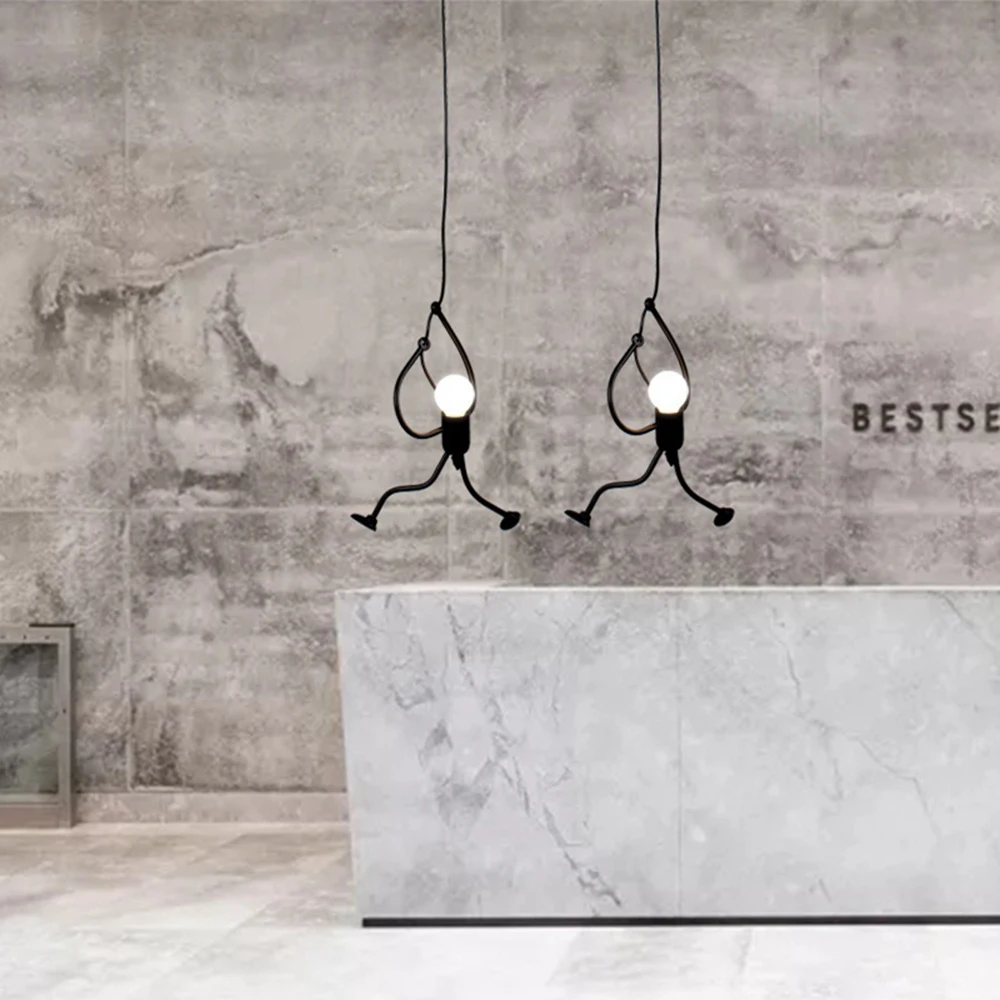 Nordic iron chandelier vintage little man creative restaurant cafe clothing shop lamp bar Modern art chandelier