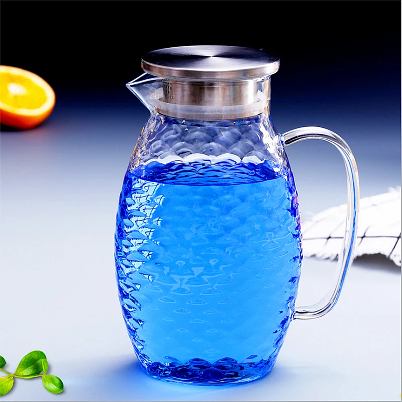 
Fish scale glass hammer stainless steel lid water jug juice bottle side handle 