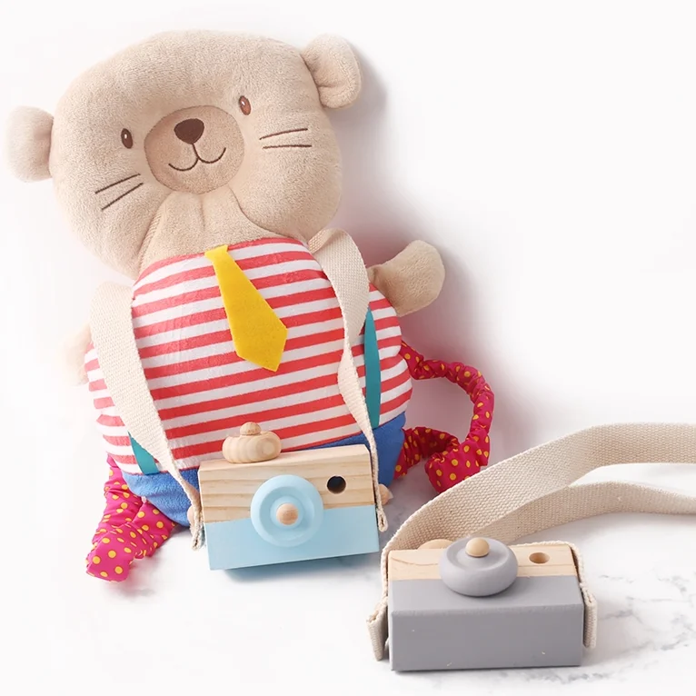 Hot Custom Kaleidoscope Cute Pretend Toy Wooden Camera Baby Kids Hanging Kids Camera Toys