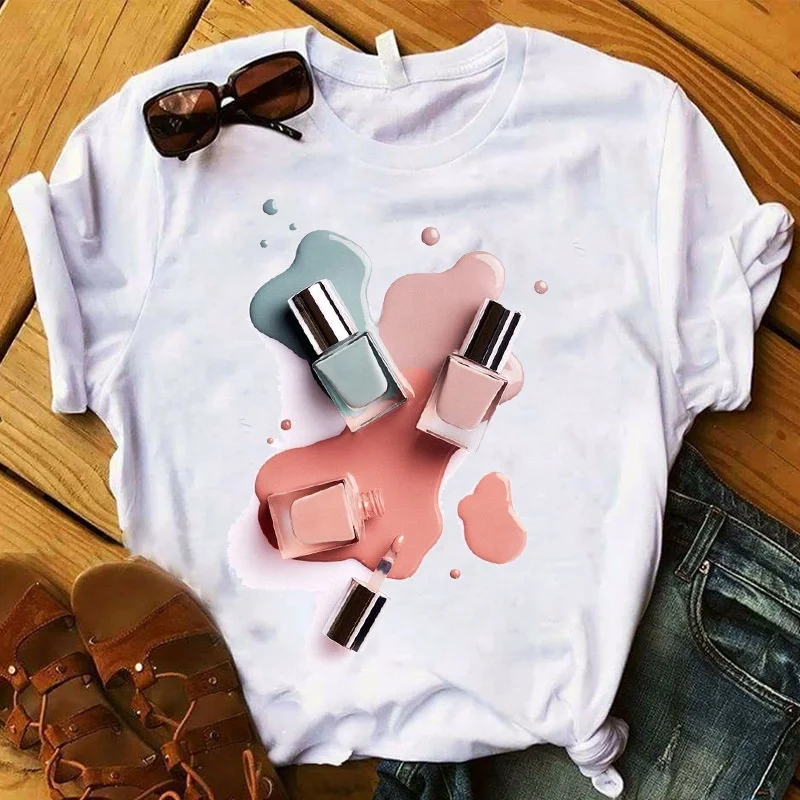 
2021 Ladies Fashion Nail Polish Printing 3D T-shirt Ladies Summer Loose T-shirt Top Mystery Boxes Dropshipping 