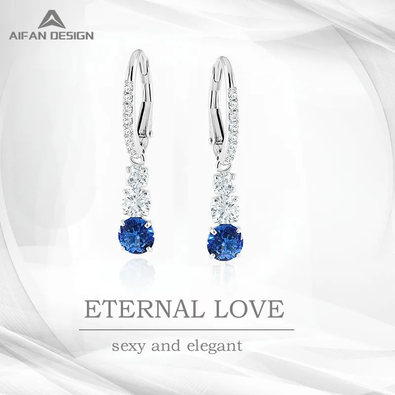 
Hoop Hooks 925 Sterling Silver Unique Earrings With White And Blue Zircon 