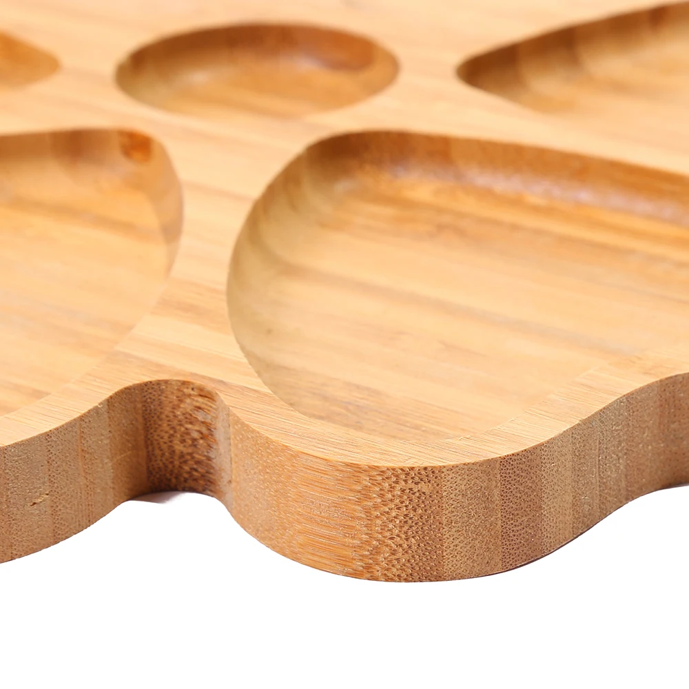 Newest Non-Toxic Bamboo Divided Serving Bowl 6-Compartments Dry Fruit Plates