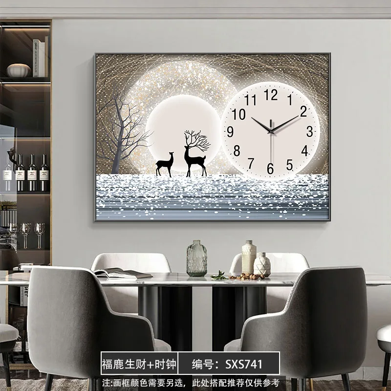 Nordic Home Decor Punch-Free Framed Distribution Box Wall Art with clock Abstract deer Print Electric Box Shielding Painting