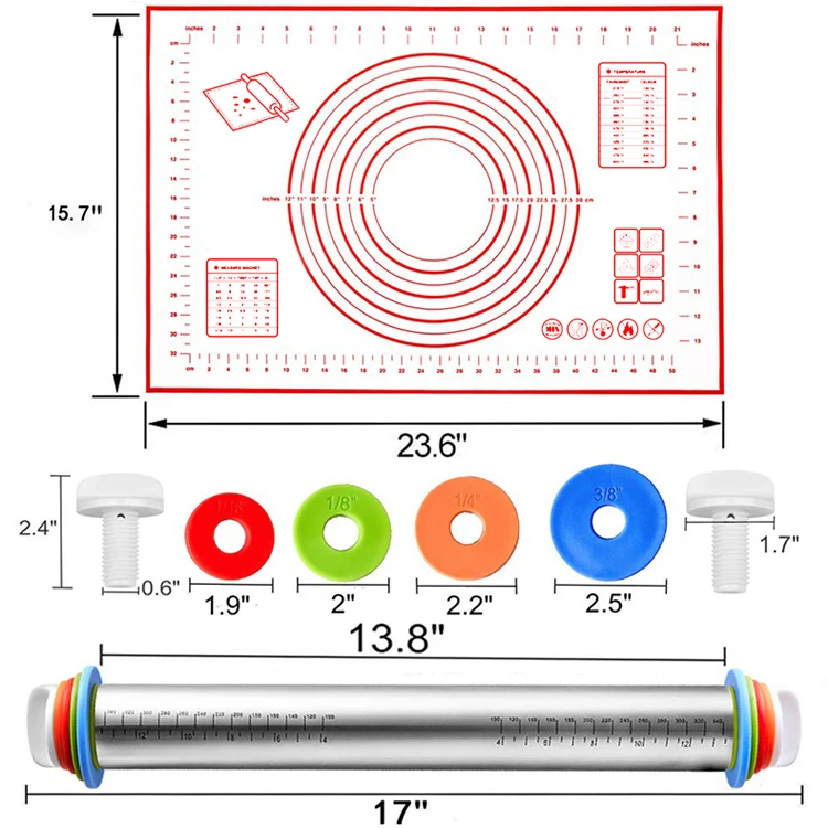 
Home Kitchen Portable Dough Kneading Pastry Tools Stainless Steel Rolling Pin Kitchen Kneading Pad Set 