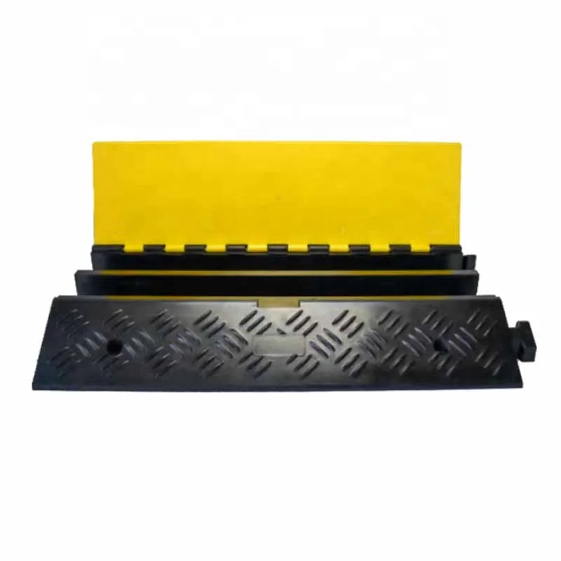 Yellow Cable Protector Ramp with 2 Channels,Rubber wire Cable Protector,Rubber Cable Ramp Hose/Cable Protector Ramp