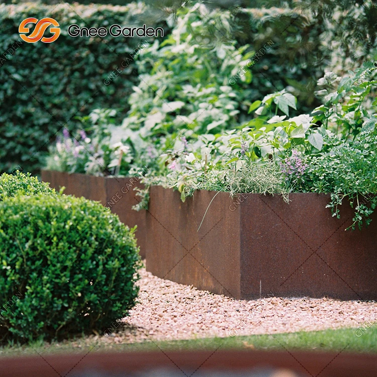 Corten Steel Rectangular Planter Box | Modern Farmhouse Rustic Design | Outdoor Metal Trough Raised Garden Bed for Commercial