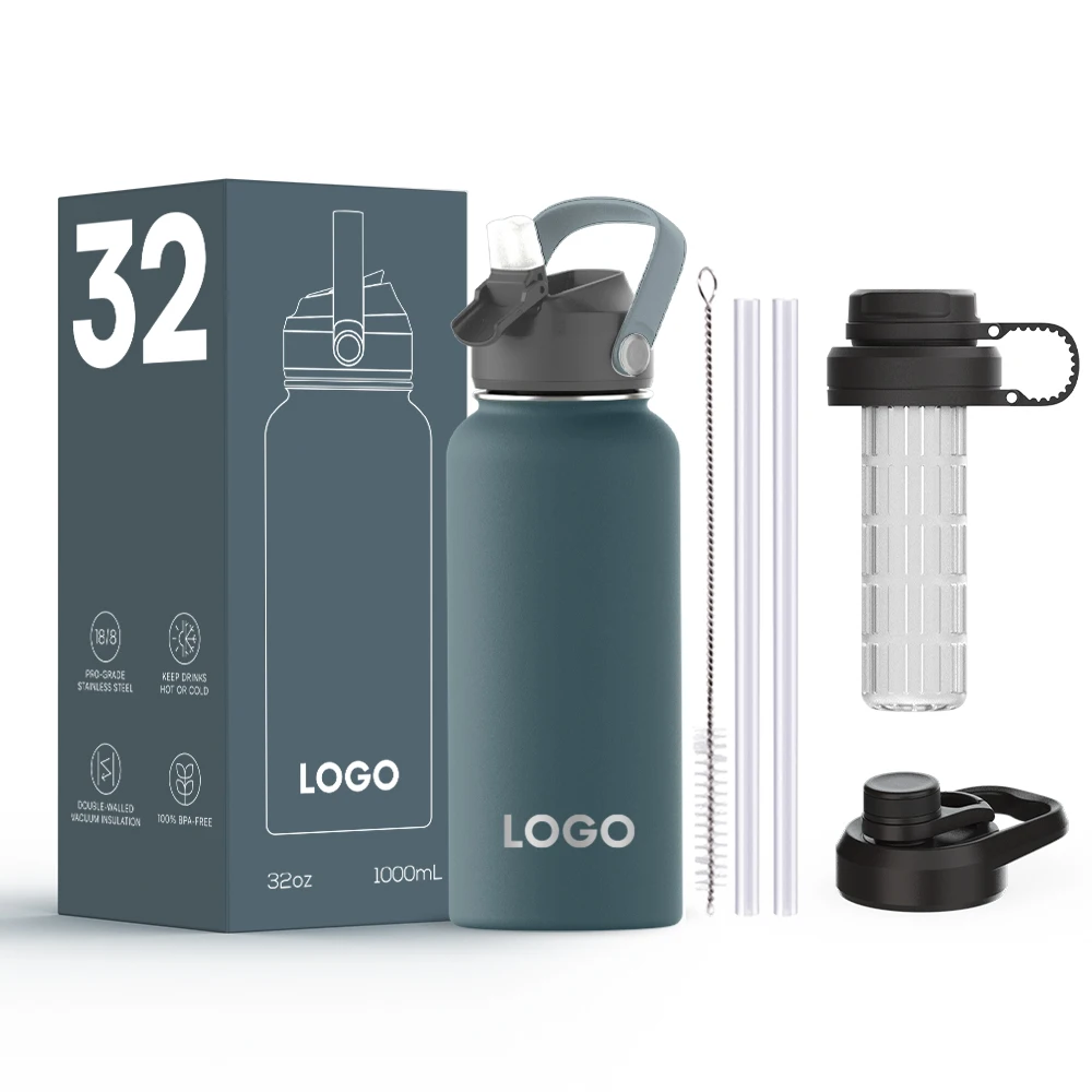 12oz 18oz 24oz 32oz 40oz Water Bottle Leak Proof  Sipping Straw Lid Vacuum Insulated Stainless Steel Travel Water Bottle