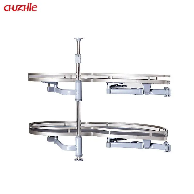 Kitchen cabinet lazy 360-degree rotating chrome-plated basket double-layer rack drop-down storage wire basket