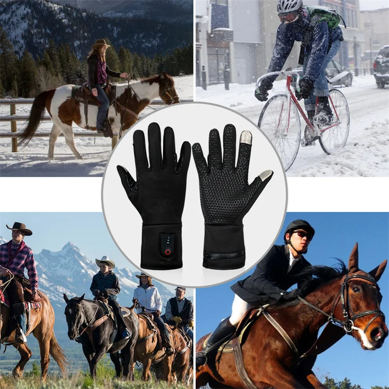 Wear-resistant Horse Riding Equestrian Gloves Touchscreen 7.4V Rechargeable Battery Electric Heating Gloves