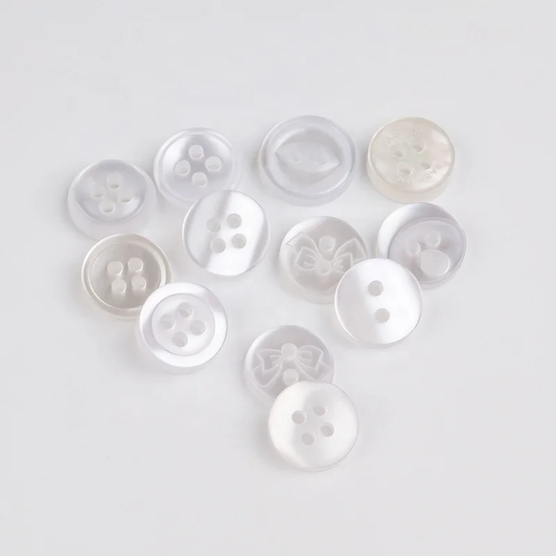Factory sale plastic pearl colored fancy ladies round  polyester shirt resin 4 hoels 2 hoels button