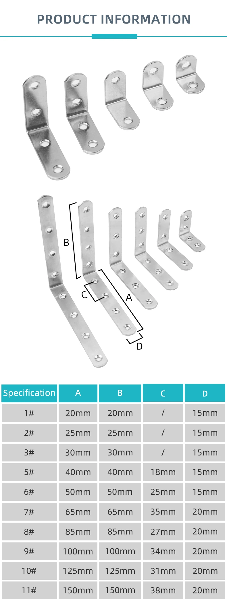 Furniture Hardware L Shape Steel Flat Angle Bracket Iron Metal Cabinet Frame Corner Bracket Fastener Steel Flat Angle Bracket